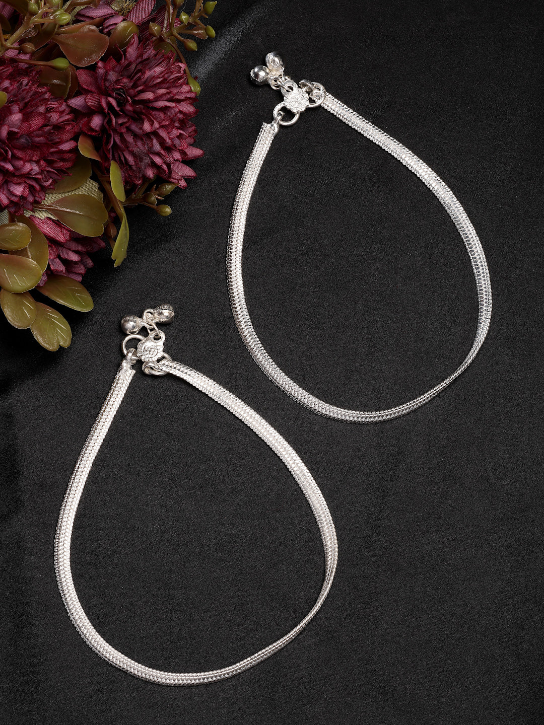 NVR Women's Pair of 2 Silver-Plated Anklets | Swadesiicart