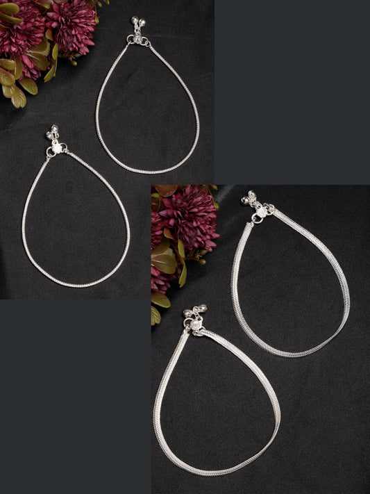 NVR Women's Pair of 2 Silver-Plated Anklets | Swadesiicart