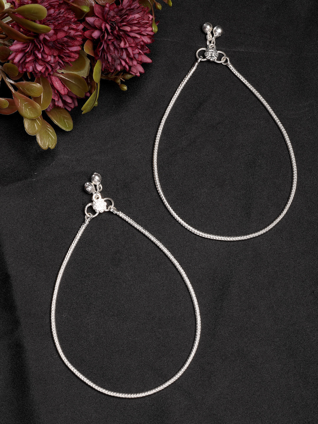 NVR Women's Pair of 2 Silver-Plated Anklets | Swadesiicart