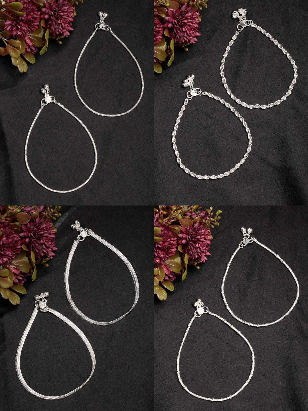 NVR Women's Pair of 4 Silver-Plated Anklets | Swadesiicart