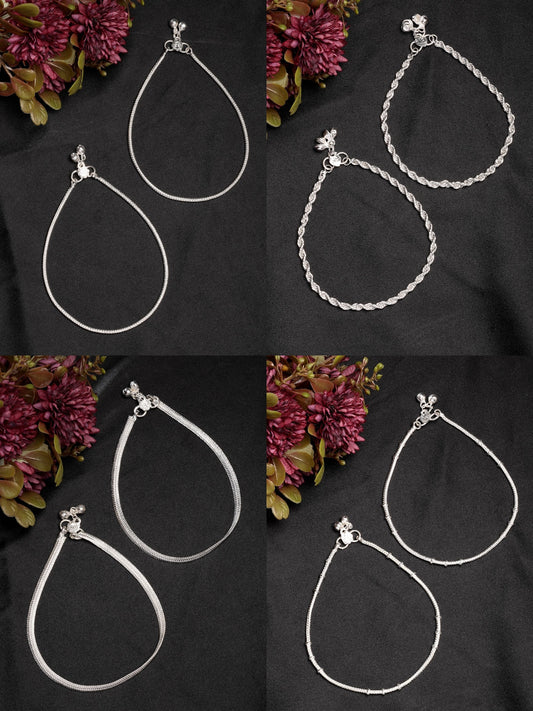 NVR Women's Pair of 4 Silver-Plated Anklets | Swadesiicart