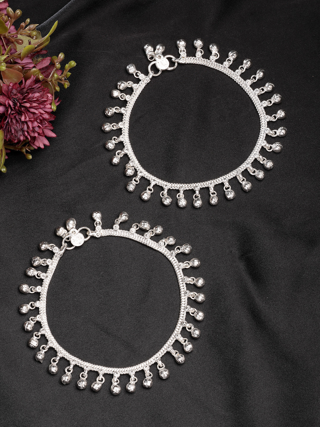 NVR Women's Set of 2 Silver-Plated Ghungroo-Beaded Anklets - Swadesiicart