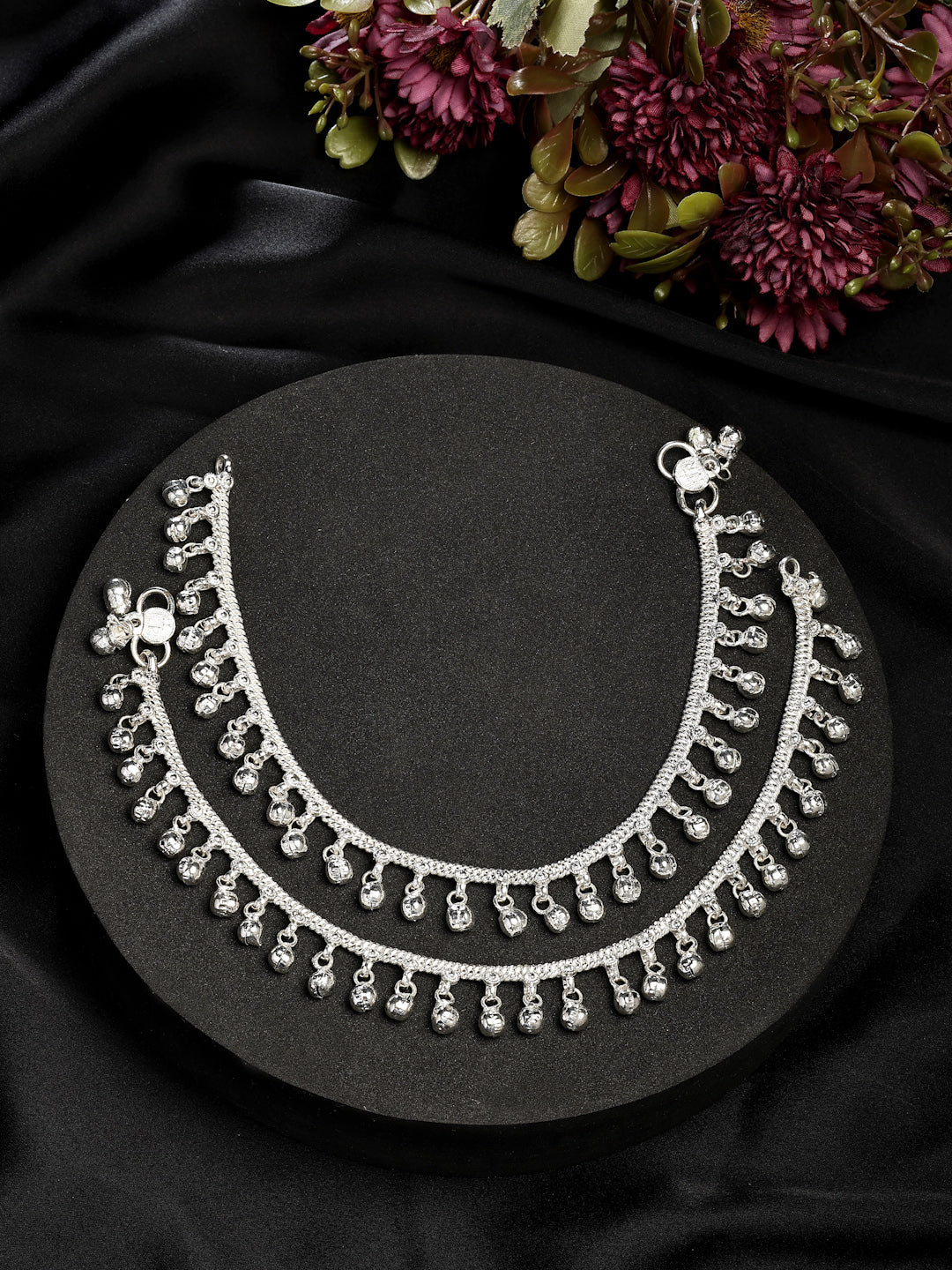 NVR Women's Set of 2 Silver-Plated Ghungroo-Beaded Anklets - Swadesiicart