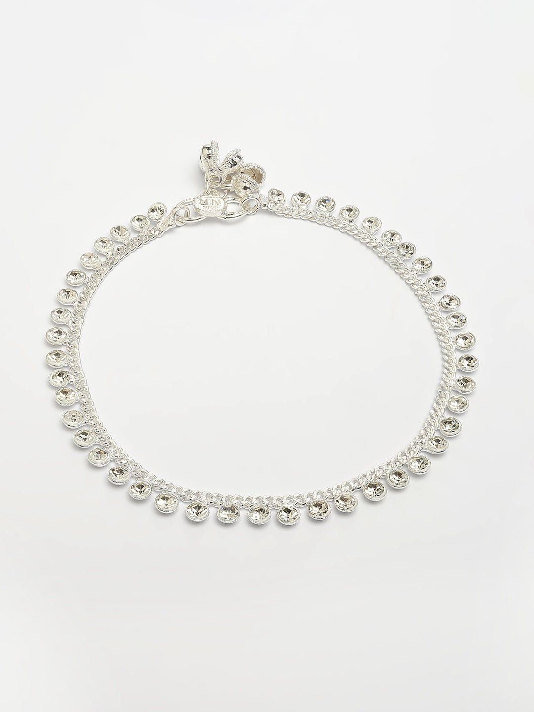 NVR Women's Set of 2 Silver-Plated Artificial Stone Studded Anklets - Swadesiicart