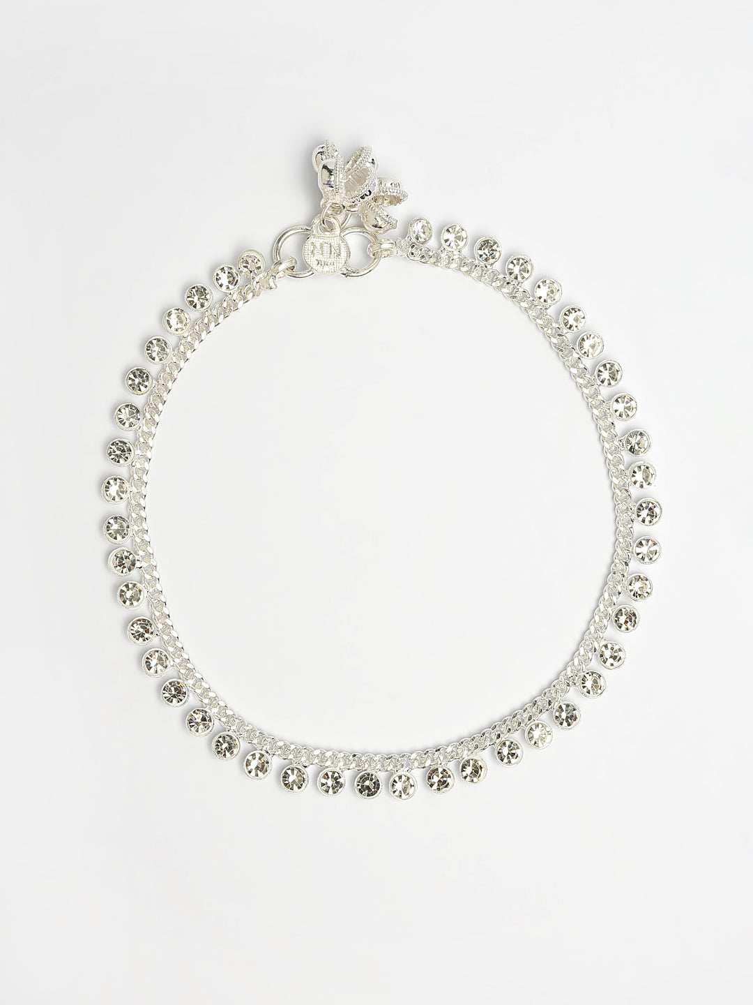 NVR Women's Set of 2 Silver-Plated Artificial Stone Studded Anklets - Swadesiicart