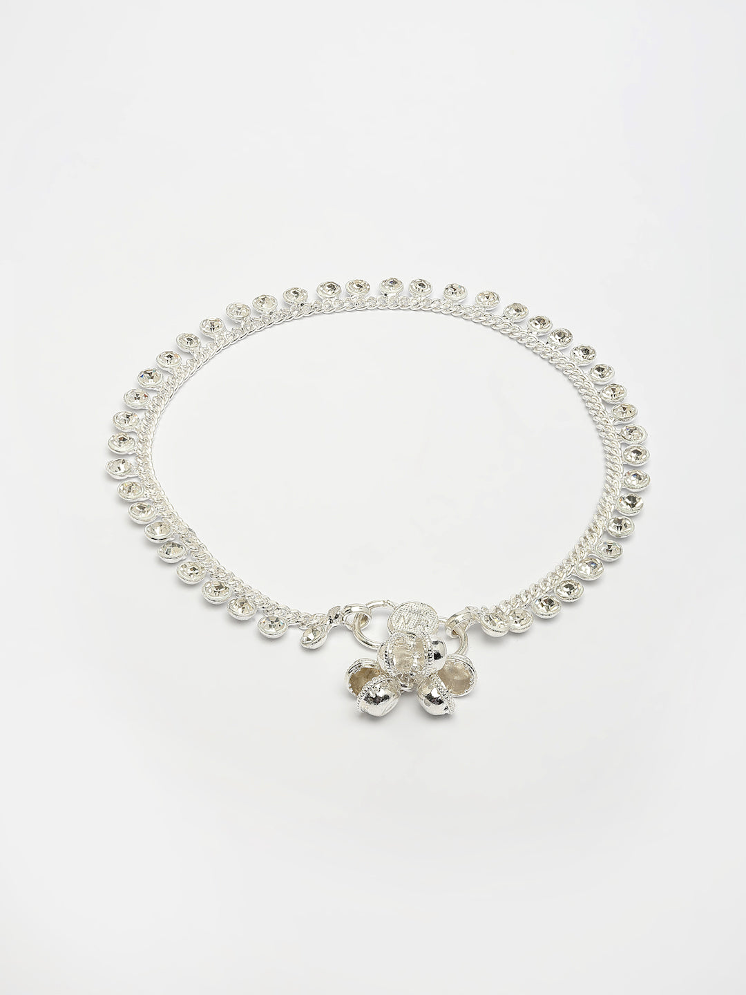 NVR Women's Set of 2 Silver-Plated Artificial Stone Studded Anklets - Swadesiicart