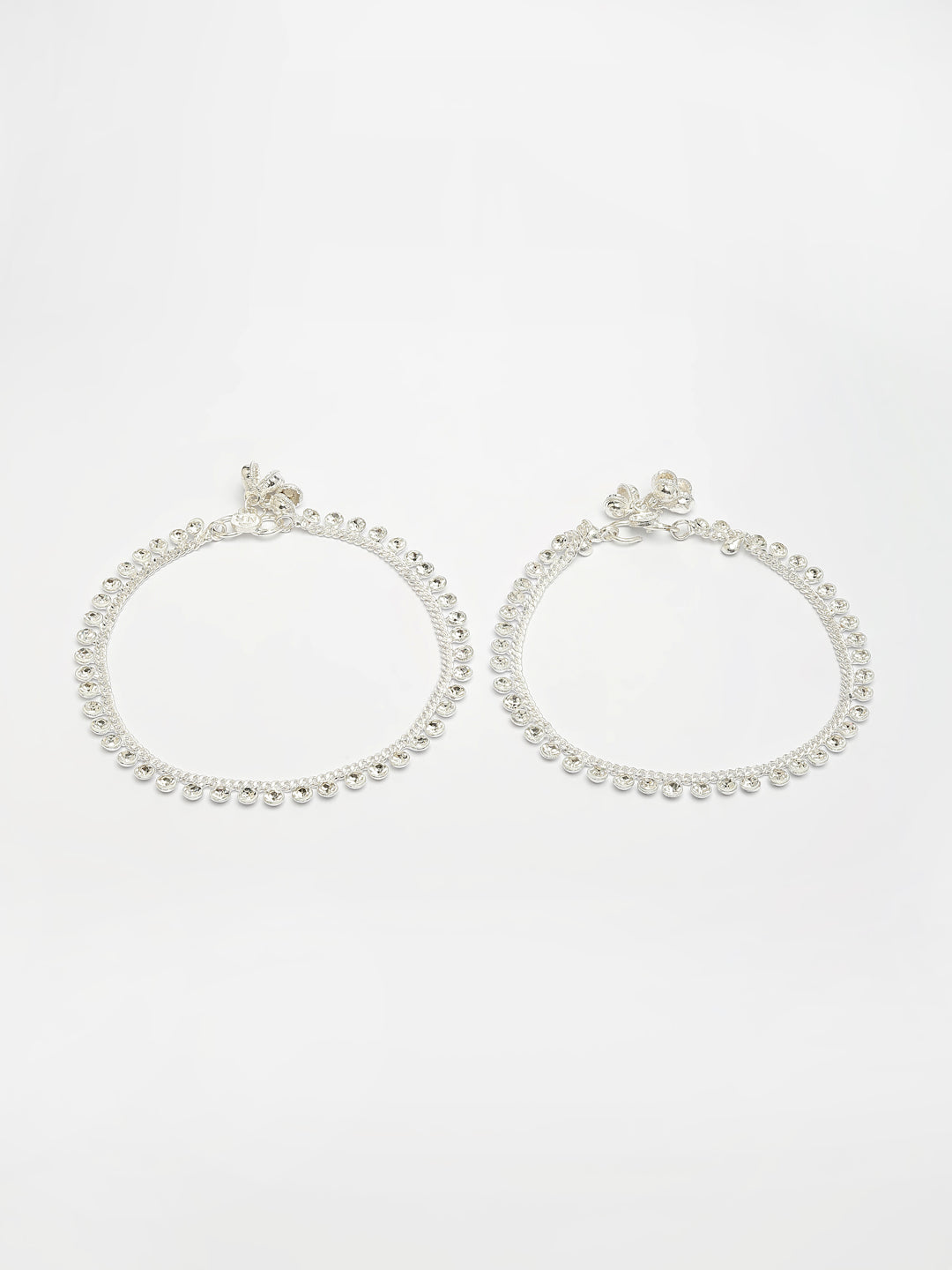 NVR Women's Set of 2 Silver-Plated Artificial Stone Studded Anklets - Swadesiicart
