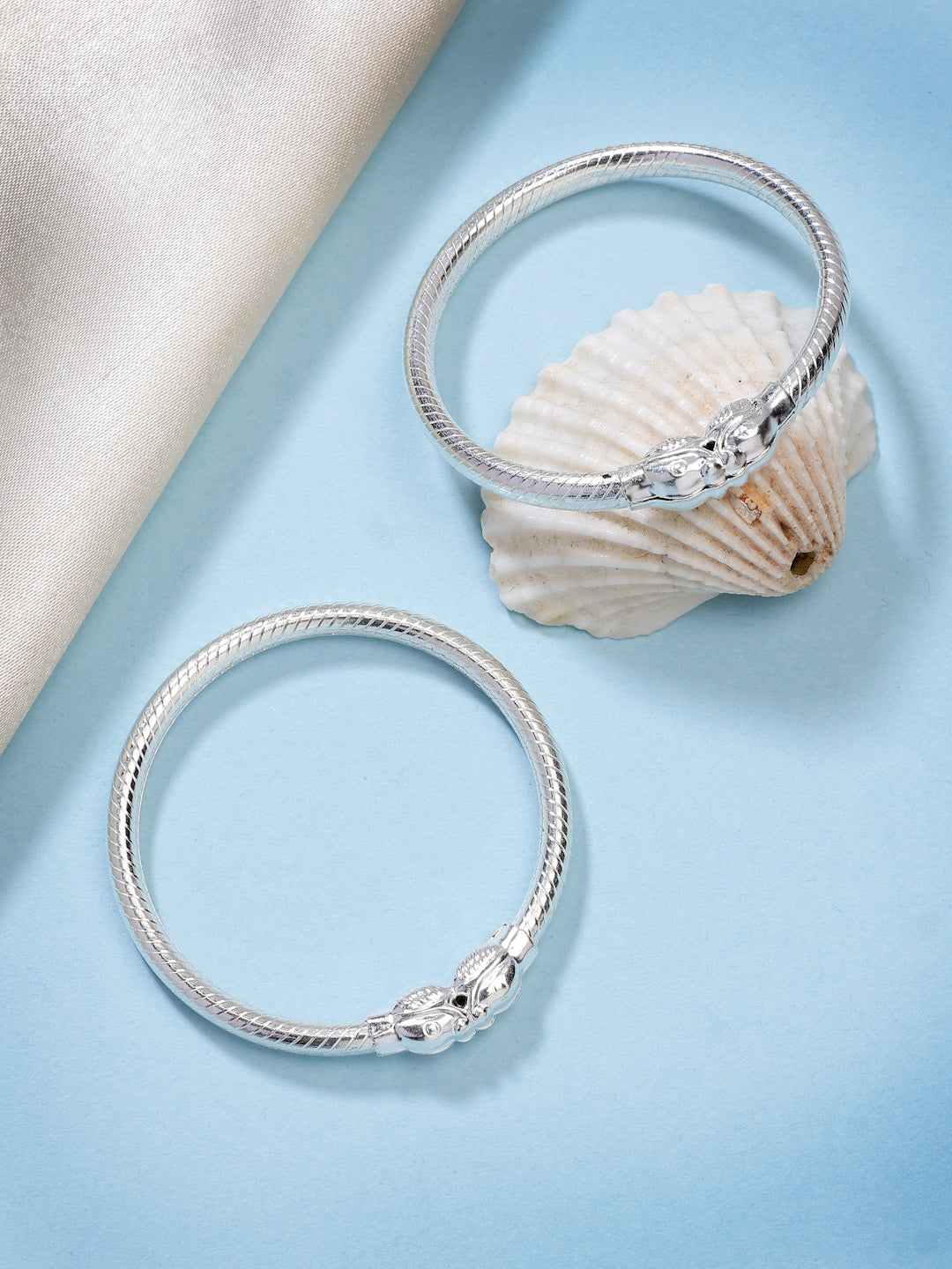 NVR Kids Set of 2 Silver- Toned Nazariya Kada Bracelet - Swadesiicart
