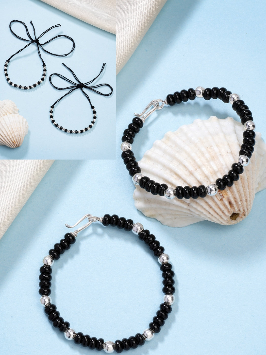 NVR Kids Pair of 2 Rhodium-Plated Artificial Beads Nazariya Link Bracelet - Swadesiicart