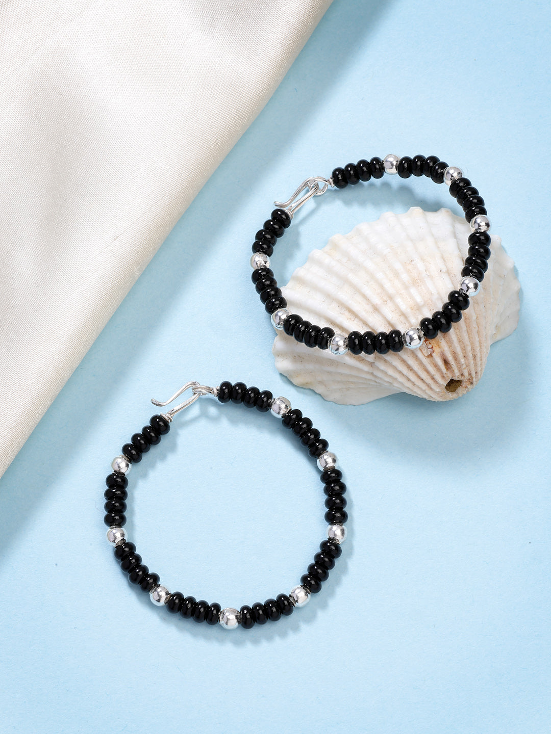 NVR Kids Pair of 4 Rhodium-Plated Artificial Beads Nazariya Kada Bracelet - Swadesiicart