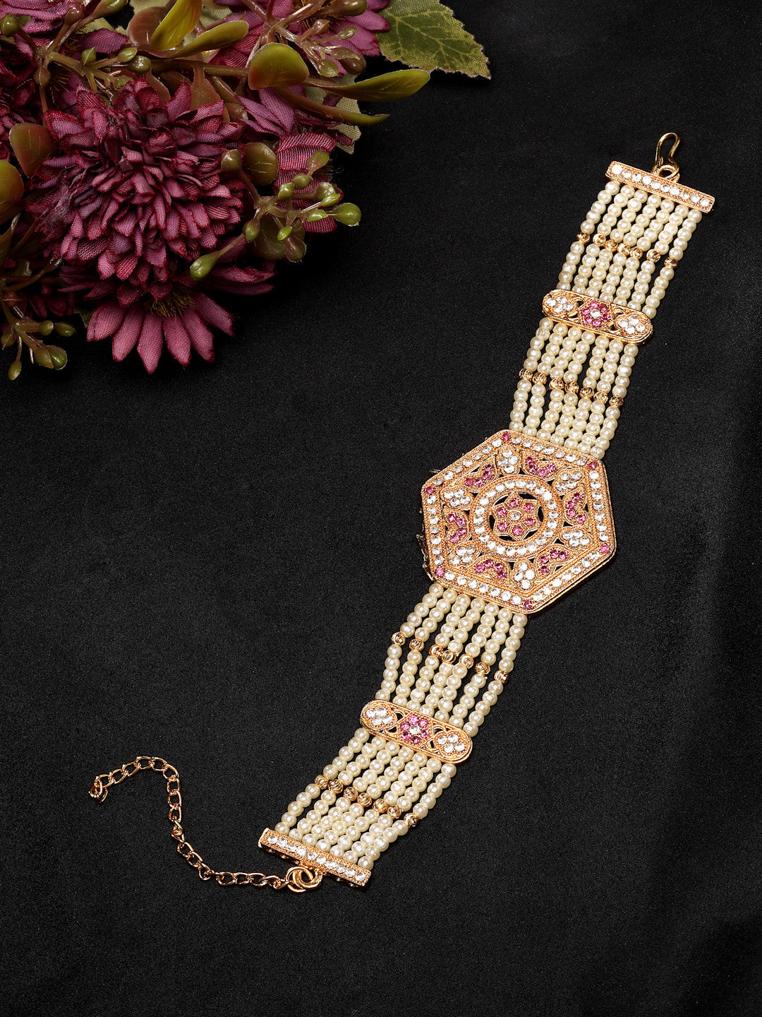 NVR Women's Gold-Polished Cubic Zirconia Stone Studded Link Bracelet - Swadesiicart