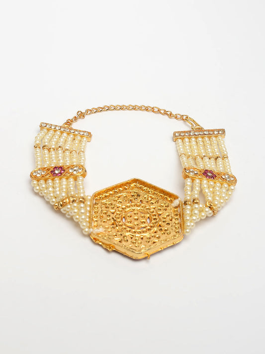 NVR Women's Gold-Polished Cubic Zirconia Stone Studded Link Bracelet - Swadesiicart