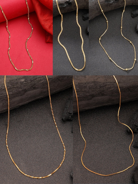 NVR Women's Set of 5 Gold-Polished Minimal Chain | Swadesiicart
