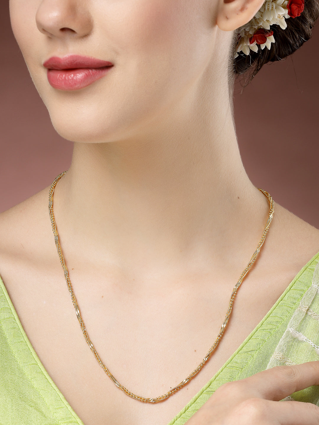 NVR Women's Set of 5 Gold-Polished Minimal Chain | Swadesiicart