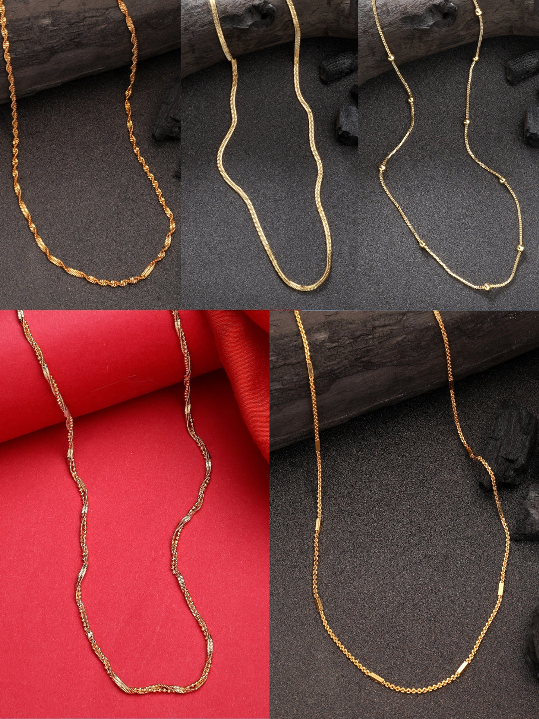 NVR Women's Set of 5 Gold-Polished Minimal Chain | Swadesiicart