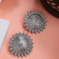 NVR Women Silver Plated Oxidized Circular Shape Stud Earrings - Swadesiicart