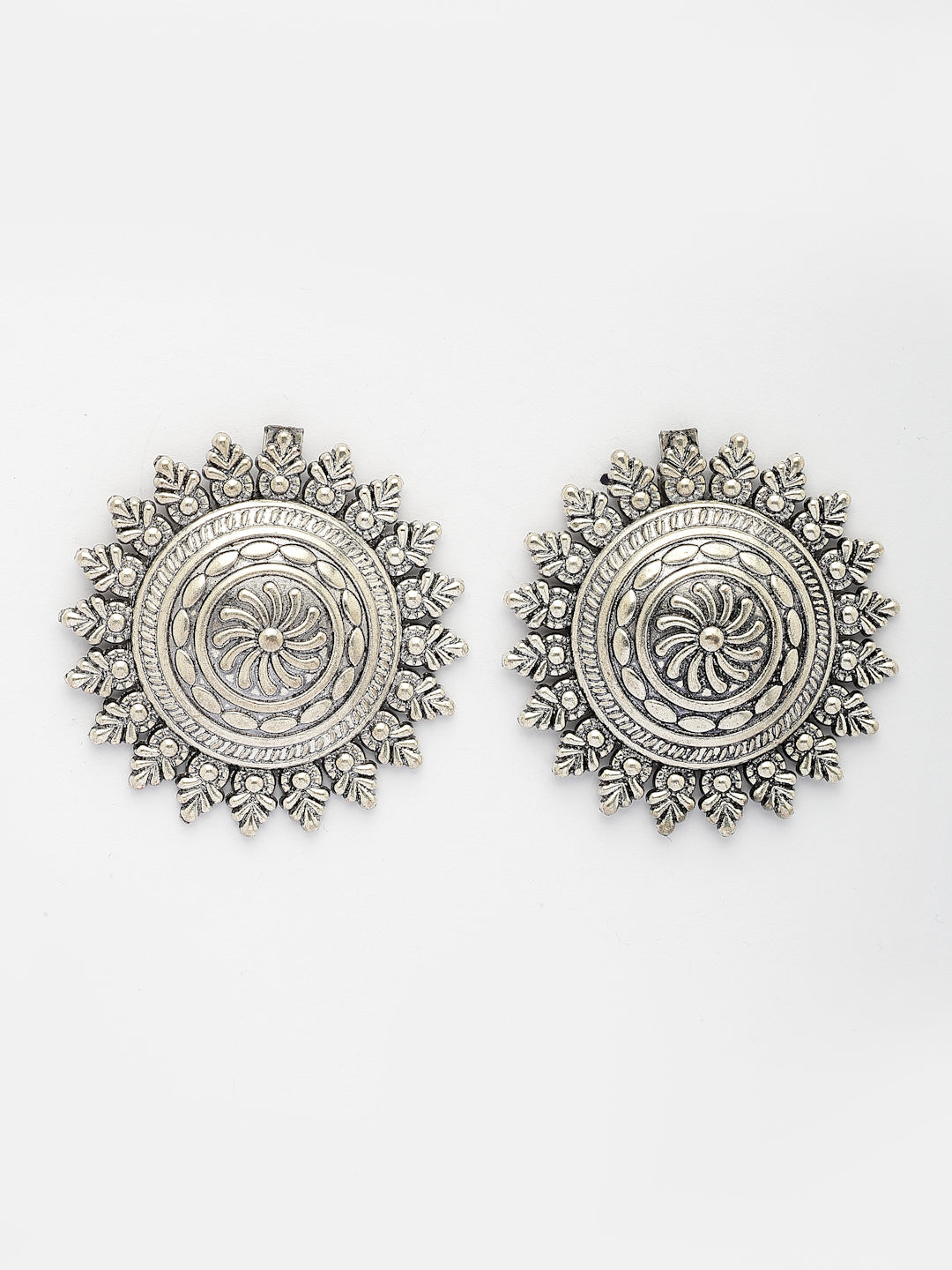 NVR Women Silver Plated Oxidized Circular Shape Stud Earrings - Swadesiicart