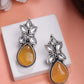 NVR Women Yellow Artificial Stones Silver Plated Drop Earrings - Swadesiicart