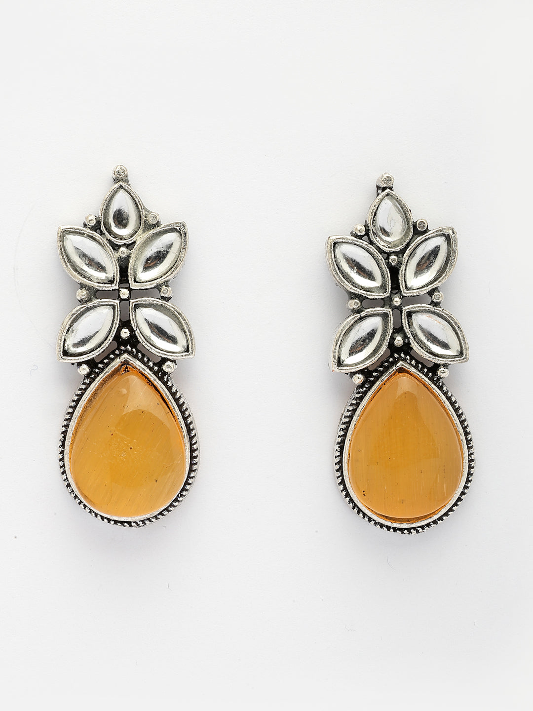 NVR Women Yellow Artificial Stones Silver Plated Drop Earrings - Swadesiicart