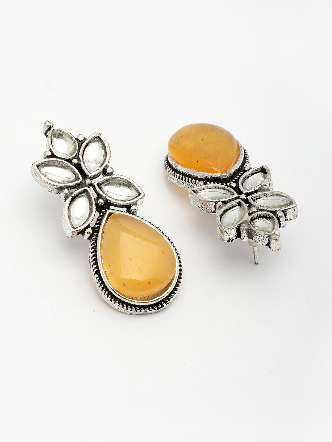 NVR Women Yellow Artificial Stones Silver Plated Drop Earrings - Swadesiicart