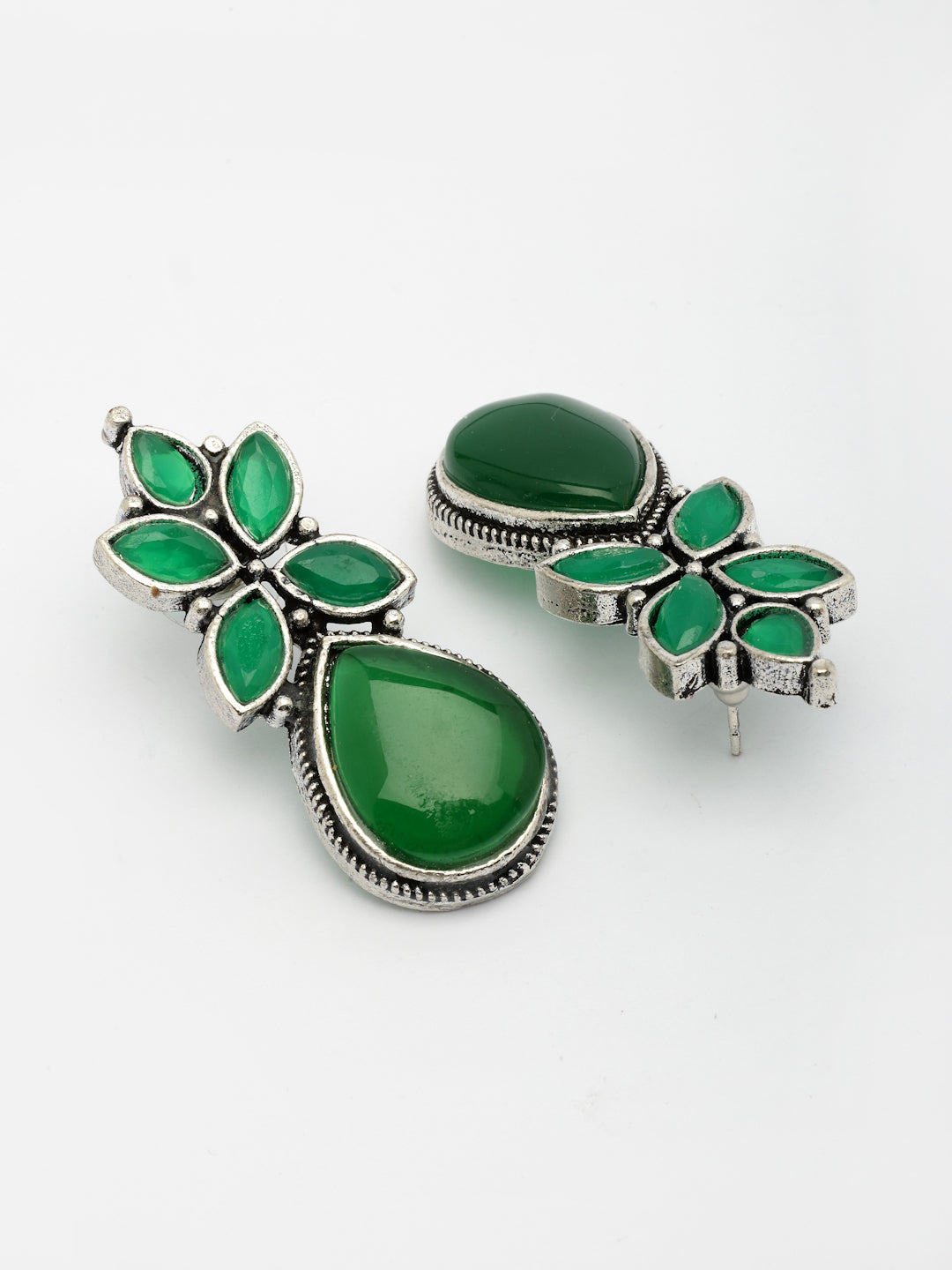 NVR Women Green Artificial Stones Silver Plated Drop Earrings - Swadesiicart