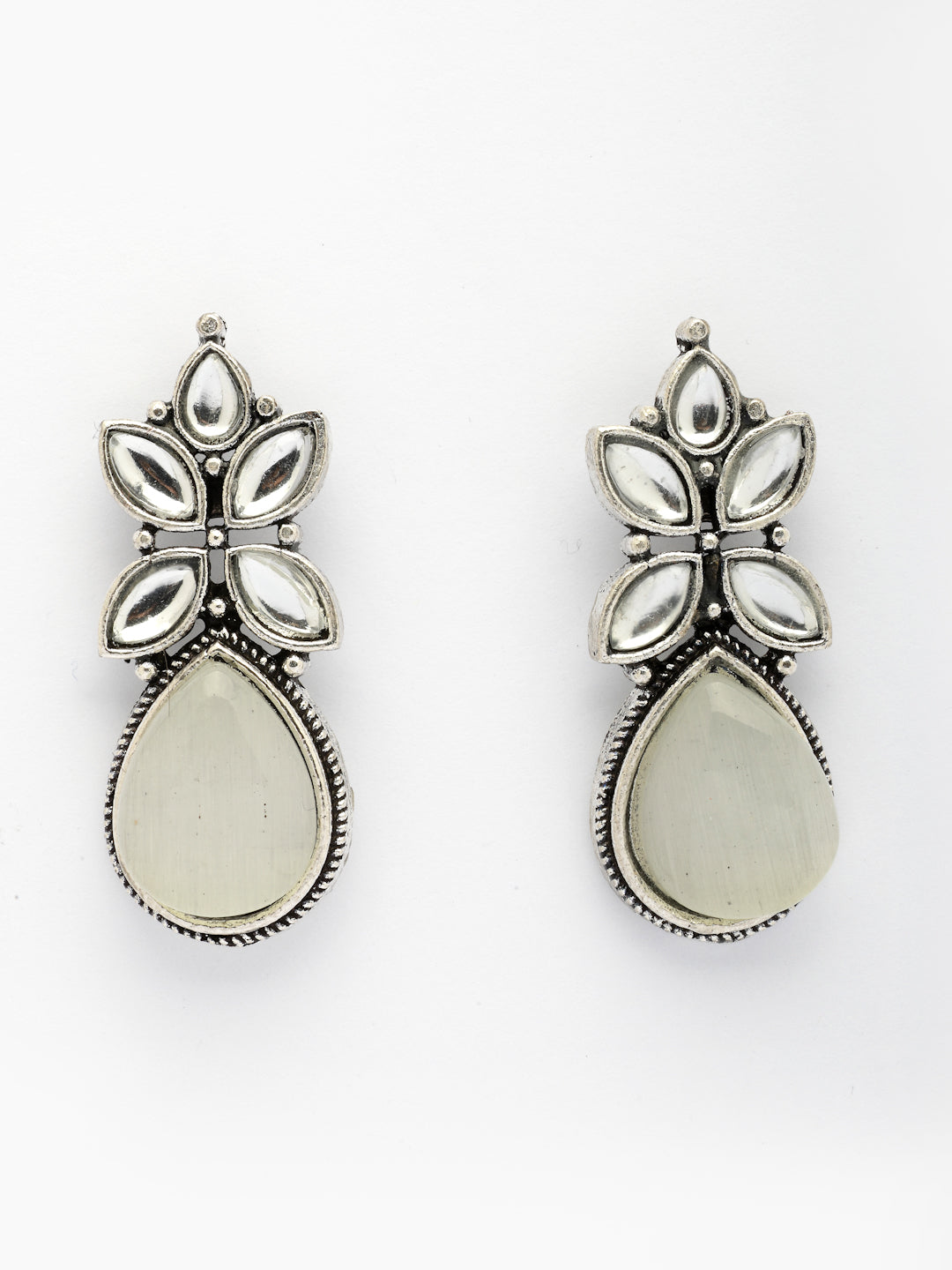 NVR Women White Artificial Stones Silver Plated Drop Earrings - Swadesiicart