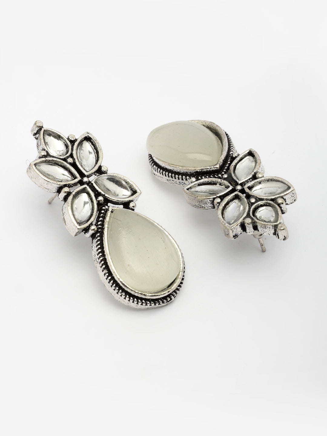 NVR Women White Artificial Stones Silver Plated Drop Earrings - Swadesiicart