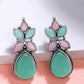 NVR Women Green & Pink Artificial Stones Silver Plated Drop Earrings - Swadesiicart