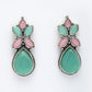 NVR Women Green & Pink Artificial Stones Silver Plated Drop Earrings - Swadesiicart