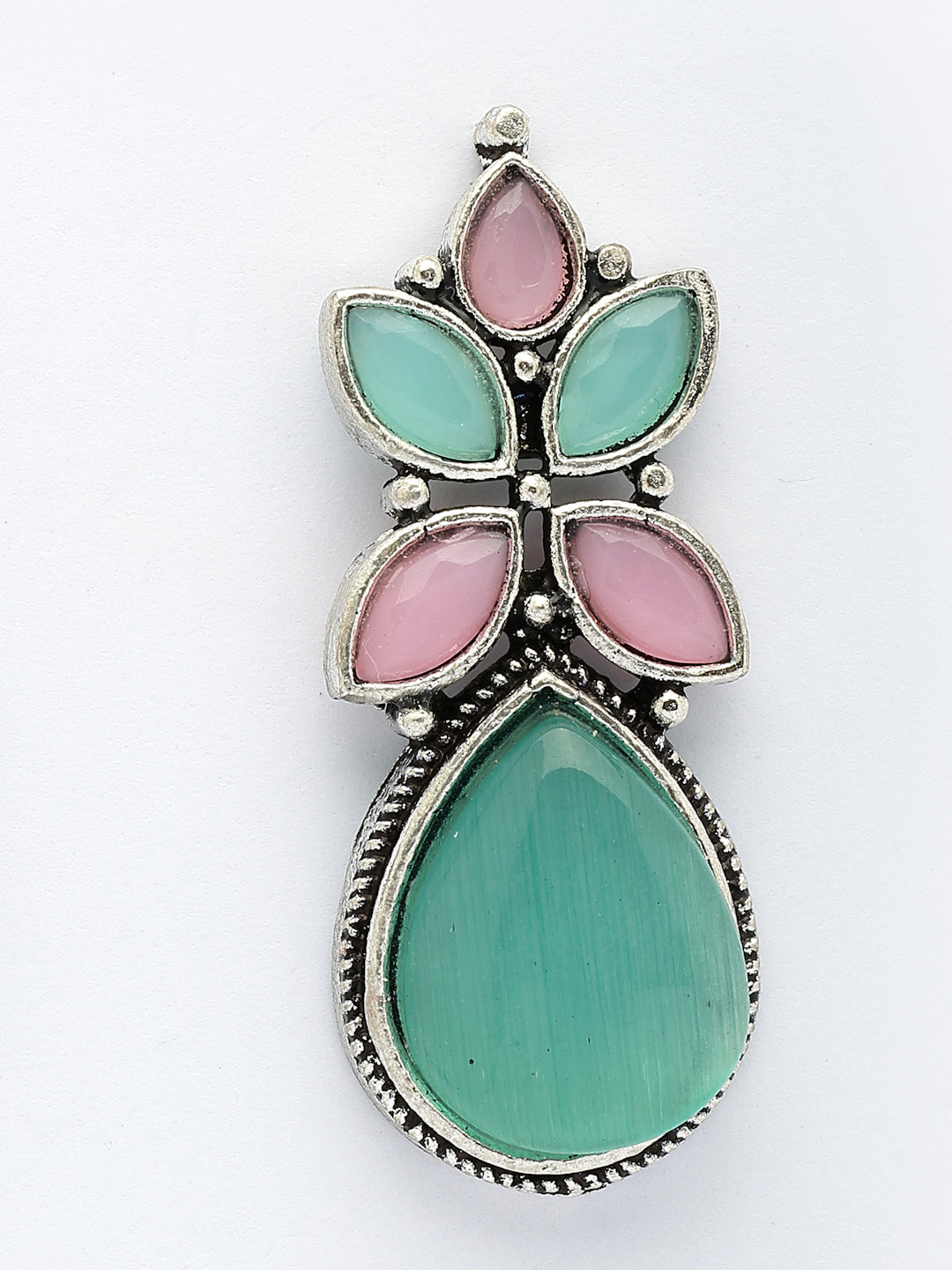 NVR Women Green & Pink Artificial Stones Silver Plated Drop Earrings - Swadesiicart