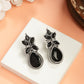 NVR Women Black Artificial Stones Silver Plated Drop Earrings - Swadesiicart