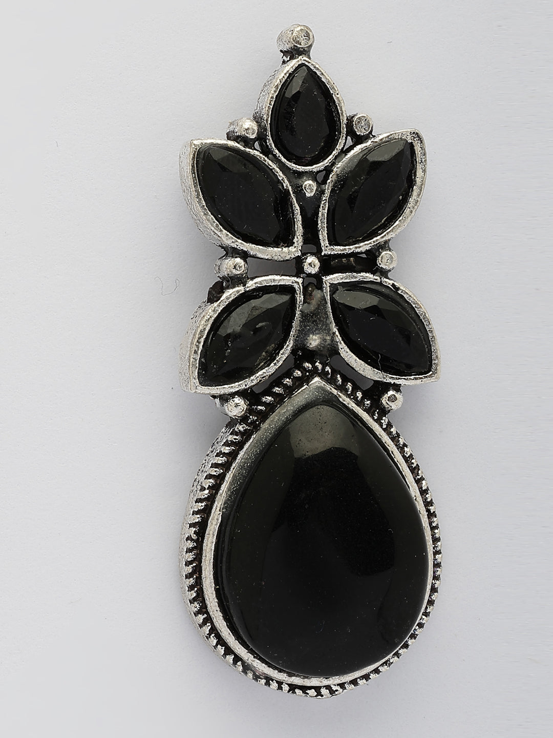 NVR Women Black Artificial Stones Silver Plated Drop Earrings - Swadesiicart