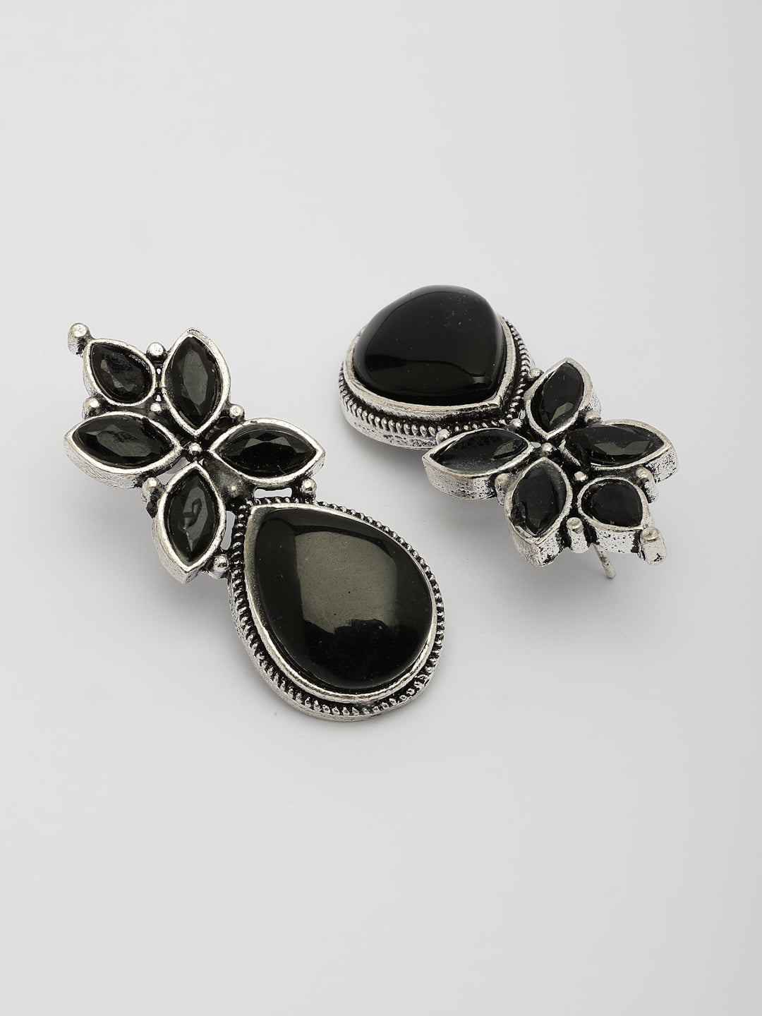NVR Women Black Artificial Stones Silver Plated Drop Earrings - Swadesiicart