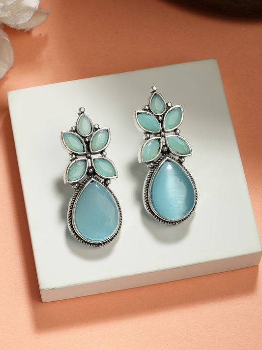 NVR Women Blue Artificial Stones Silver Plated Drop Earrings | Swadesiicart