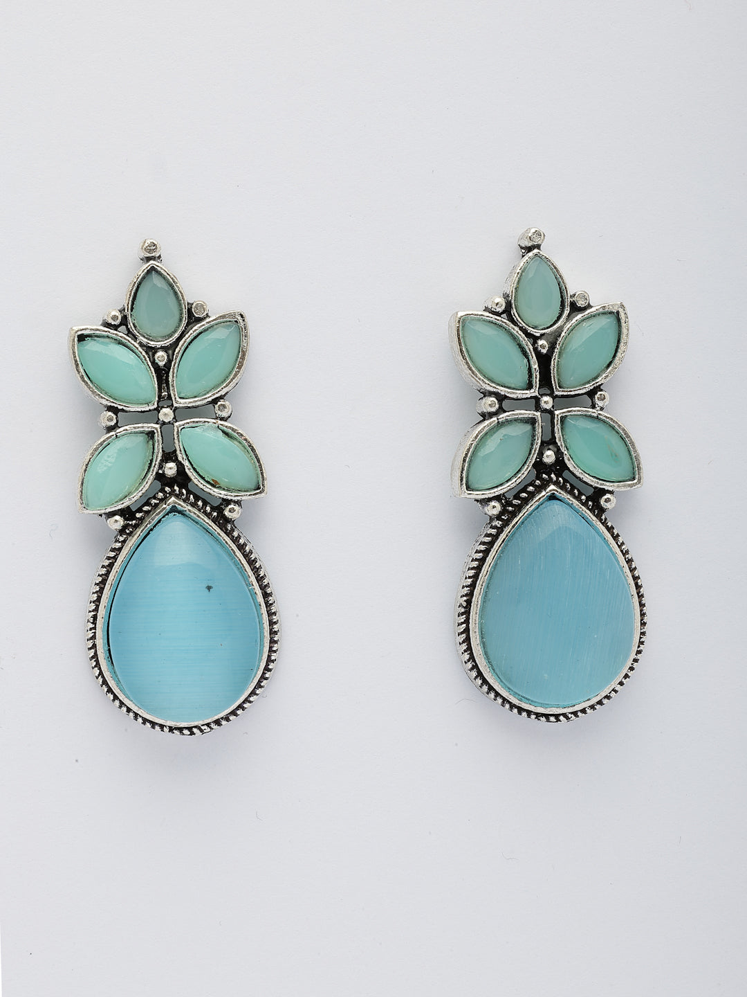 NVR Women Blue Artificial Stones Silver Plated Drop Earrings | Swadesiicart