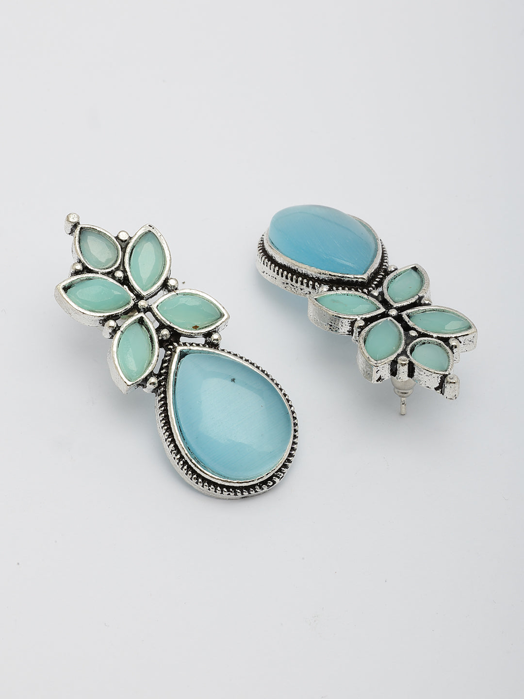 NVR Women Blue Artificial Stones Silver Plated Drop Earrings | Swadesiicart