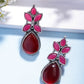 NVR Women Red Artificial Stones Silver Plated Drop Earrings - Swadesiicart
