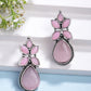 NVR Women Pink Artificial Stones Silver Plated Drop Earrings | Swadesiicart