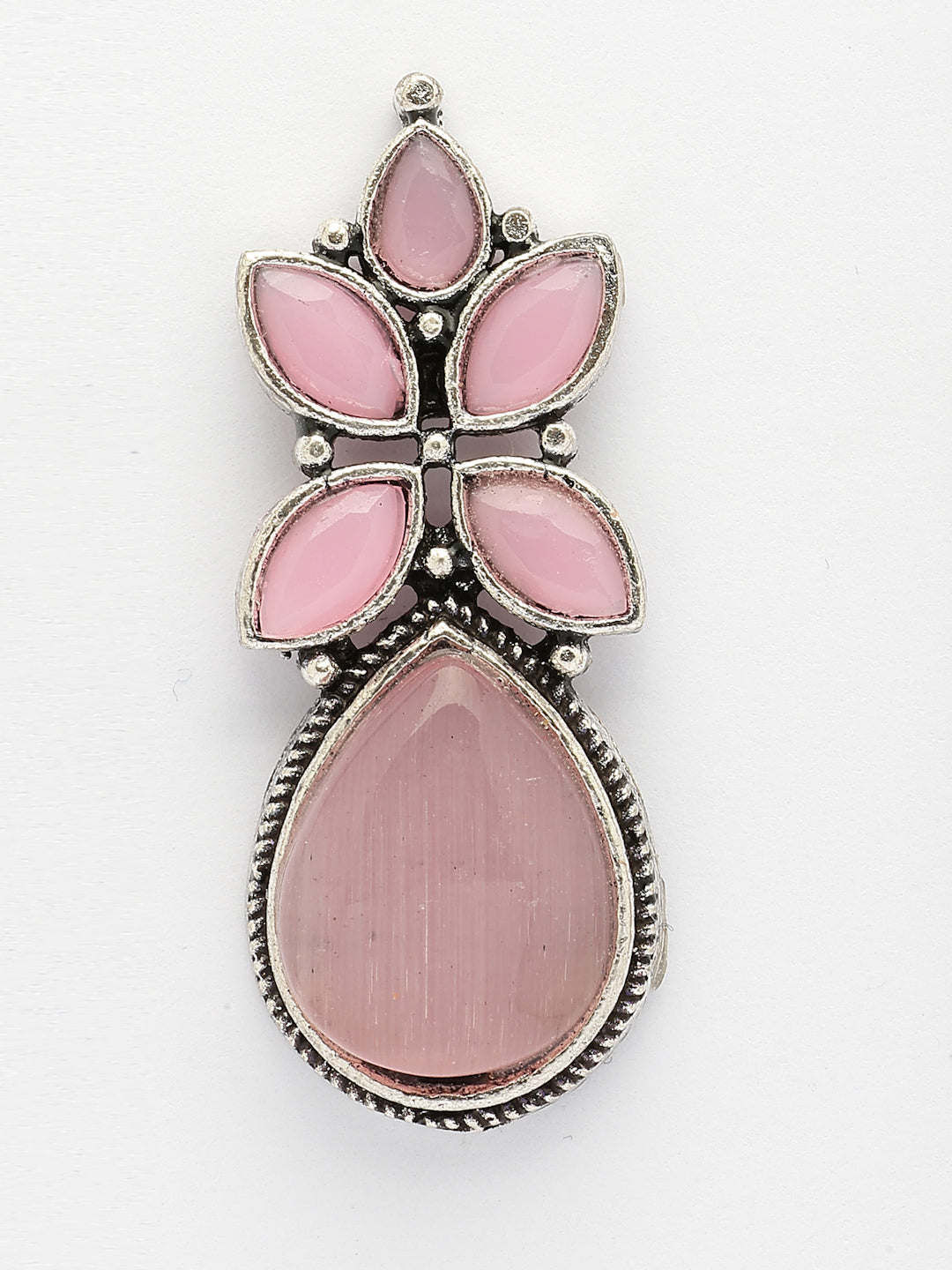 NVR Women Pink Artificial Stones Silver Plated Drop Earrings | Swadesiicart