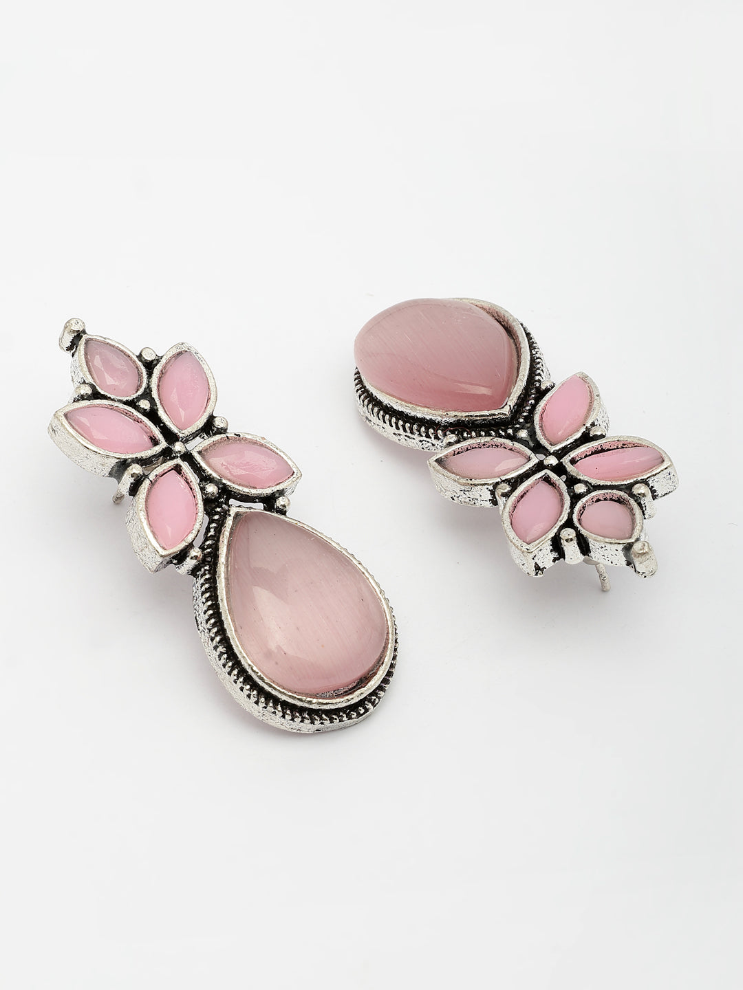 NVR Women Pink Artificial Stones Silver Plated Drop Earrings | Swadesiicart