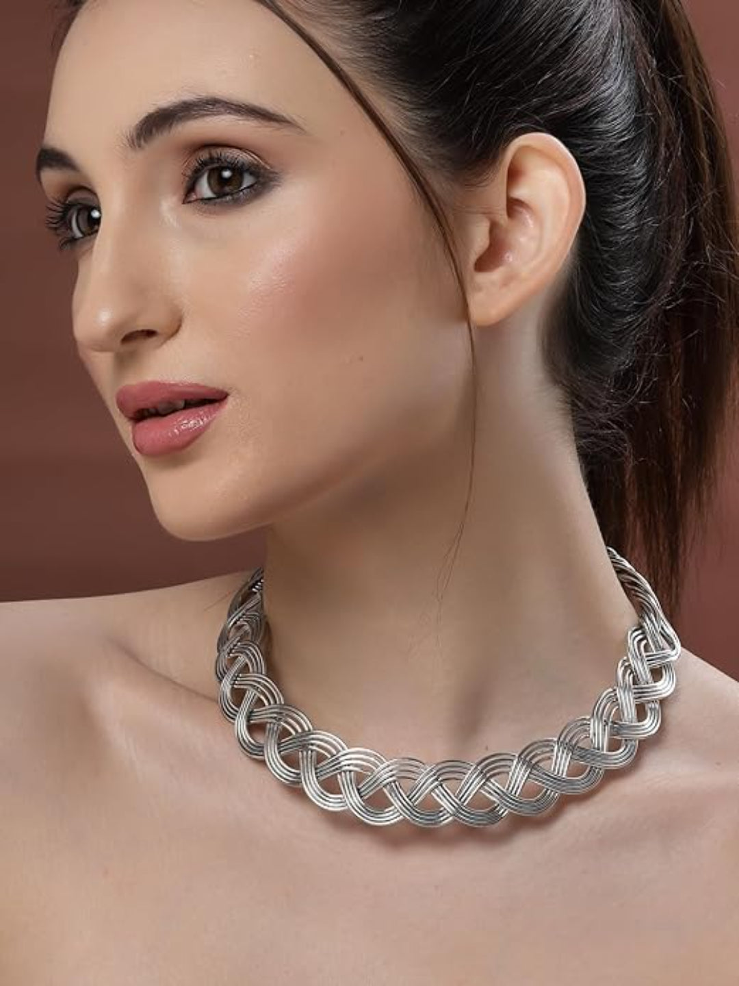 NVR Women's Oxidized Silver-Plated Statement Choker Necklace - Swadesiicart