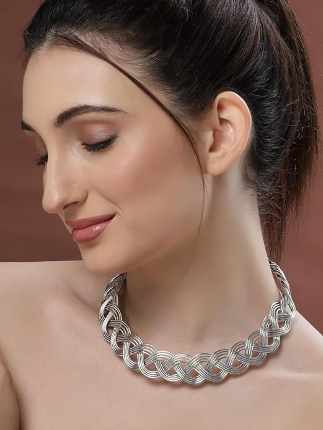 NVR Women's Oxidized Silver-Plated Statement Choker Necklace - Swadesiicart
