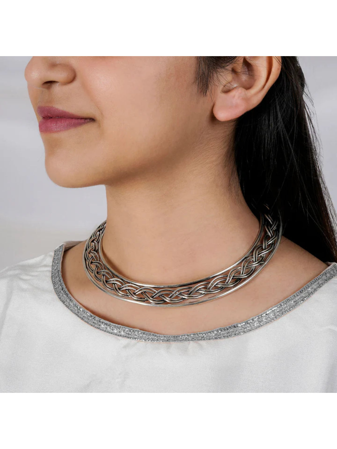 NVR Women's Silver-Plated Oxidized Statement Choker Necklace | Swadesiicart