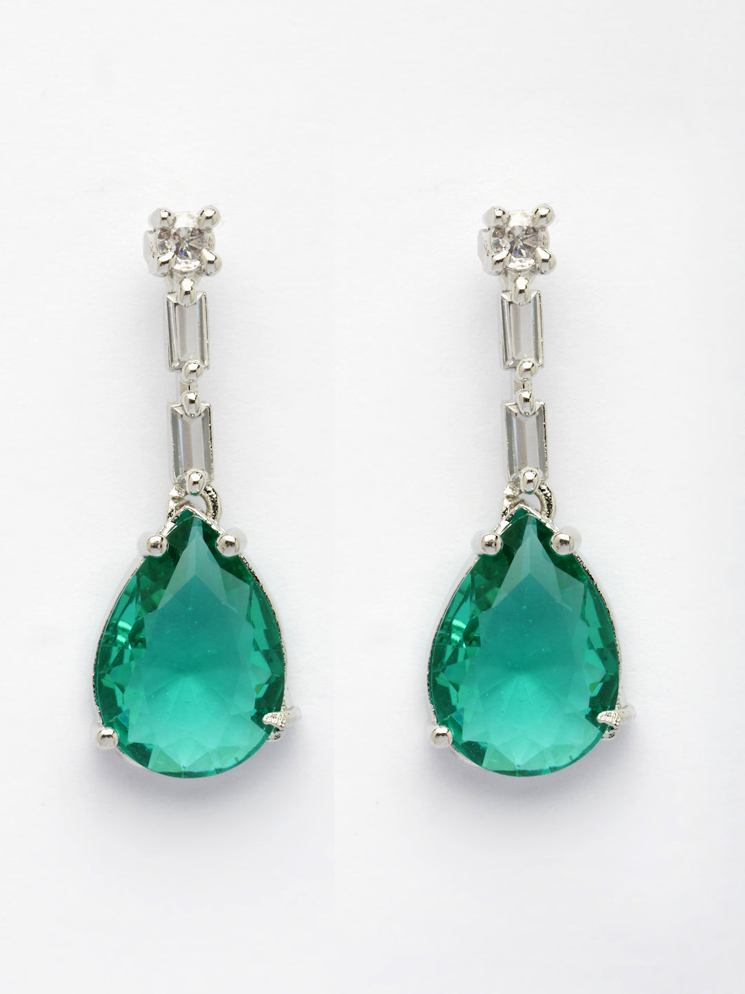 NVR Women's Silver-Plated Green American Diamond-Studded Handcrafted Jewellery Set - Swadesiicart