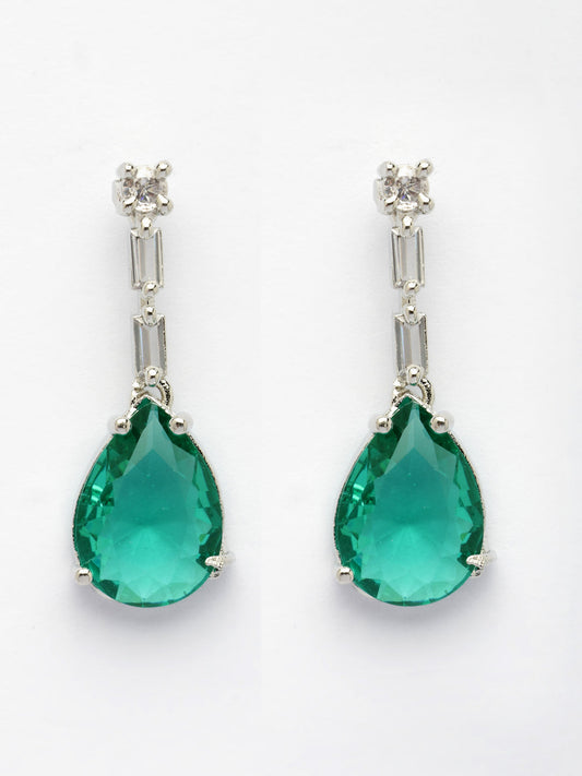 NVR Women's Silver-Plated Green American Diamond-Studded Handcrafted Jewellery Set - Swadesiicart