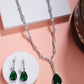 NVR Women's Silver-Plated Dark Green American Diamond-Studded Handcrafted Jewellery Set - Swadesiicart