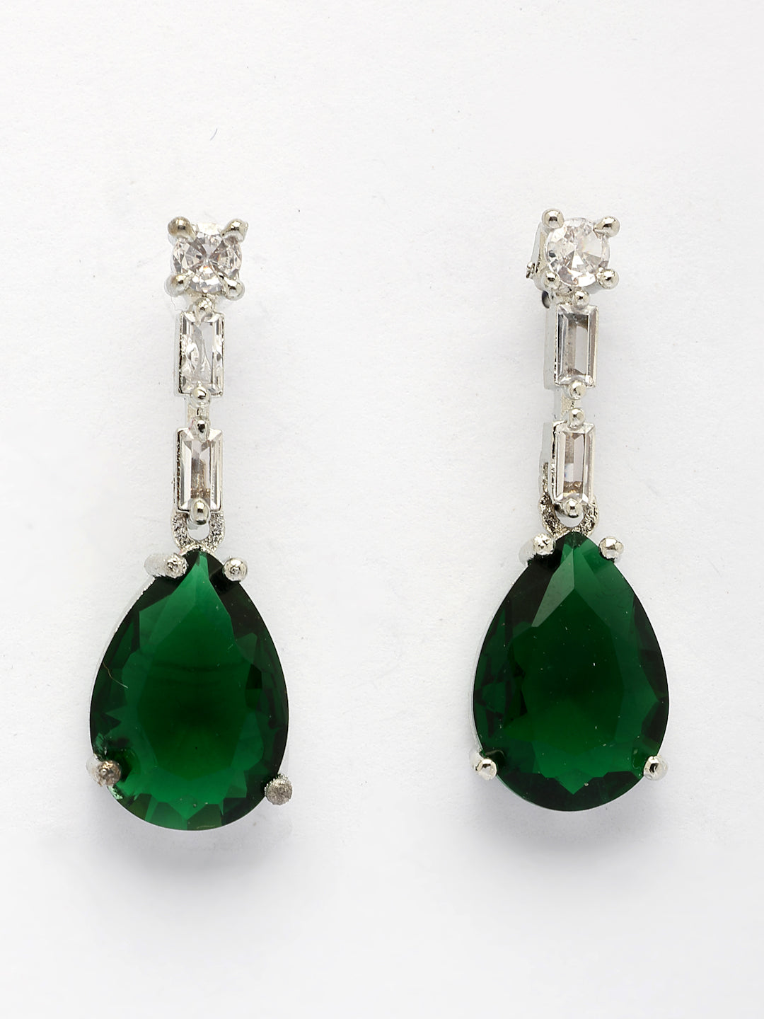 NVR Women's Silver-Plated Dark Green American Diamond-Studded Handcrafted Jewellery Set - Swadesiicart