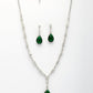 NVR Women's Silver-Plated Dark Green American Diamond-Studded Handcrafted Jewellery Set - Swadesiicart