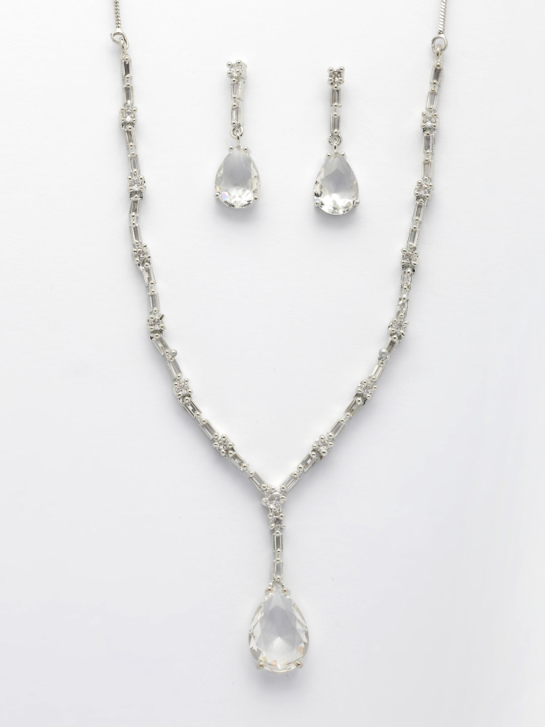 NVR Women's Silver-Plated White American Diamond-Studded Handcrafted Jewellery Set - Swadesiicart