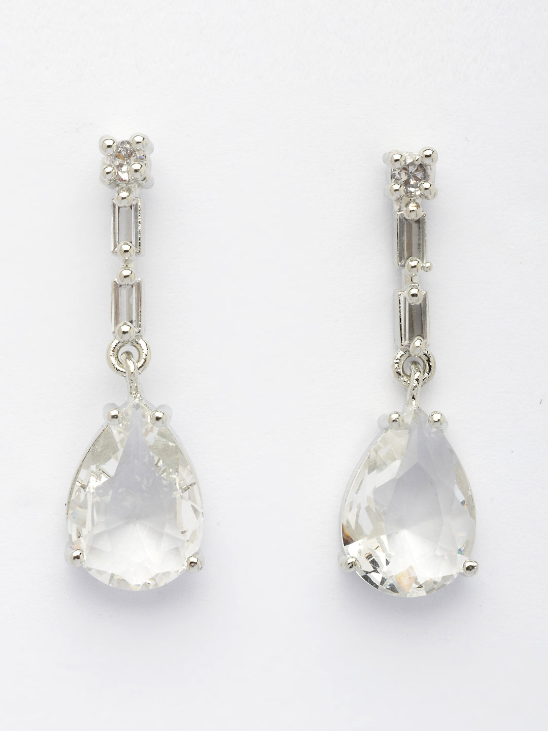 NVR Women's Silver-Plated White American Diamond-Studded Handcrafted Jewellery Set - Swadesiicart